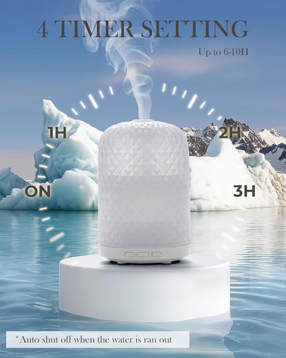 Essential Oil Diffuser - 2.4MHz Ultrasonic Glass Diffuser with Pulse/Continuous Mist & Night Light, Waterless Auto-Off, Silent Aromatherapy Diffuser for Home, Office, Yoga, Spa, Gifts & Home Decor.
