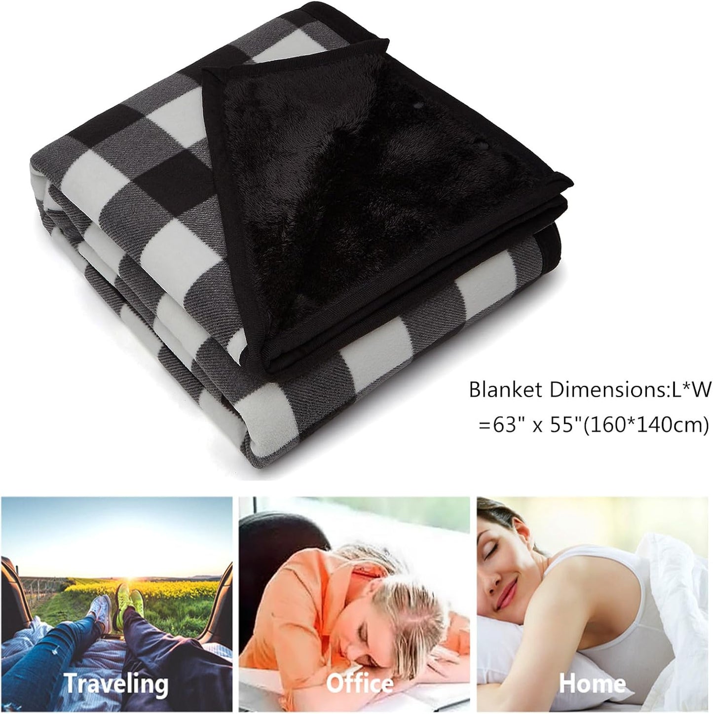 forestfish Fleece Wearable Blanket, Plaid Lap Blanket Comfy Poncho Throw with Buttons for Bed Sofa Office, Grey-White