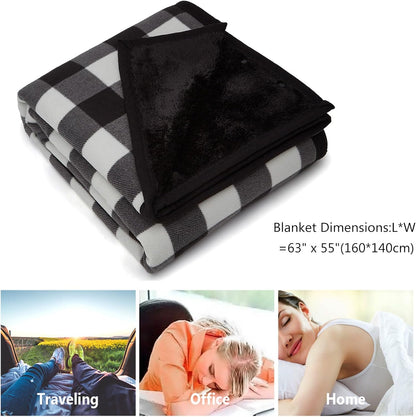 forestfish Fleece Wearable Blanket, Plaid Lap Blanket Comfy Poncho Throw with Buttons for Bed Sofa Office, Grey-White