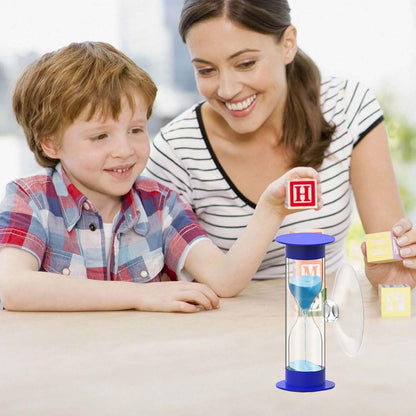 Hourglass Sand Timer 5 Minute with Suction Cup - Set of 2 Small, Unbreakable Sand Watch 5 Min Sucker, Small Blue Sand Clock 5 Minute, Plastic Hour Glass Sandglass Timer for Kids, Games, Classroom