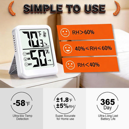 Room Thermometer Indoor Hygrometer Humidity Meter Gauge Digital Temperature and Humidity Sensor Monitor for Home Office House Pets Plants - AAA Battery Included