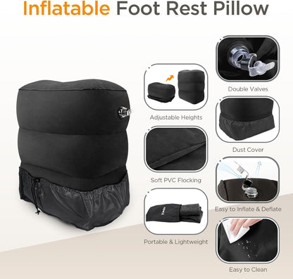 Inflatable Travel Foot Rest Pillow(2-Pack), HOMCA Adjustable Height Leg Pillow Fast Inflating Airplane Bed for Toddlers Footrest Pillow for Office, Airplane, Train, Cars, Home (Grey)