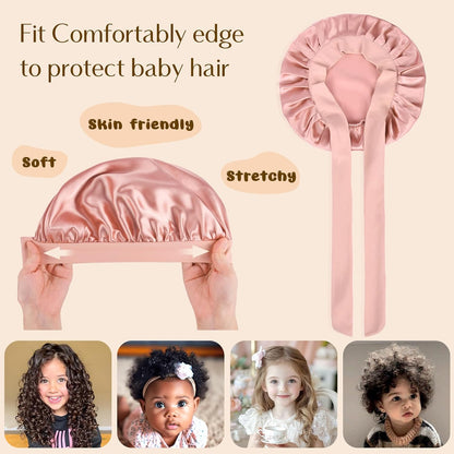 YANIBEST 2 PCS Baby Bonnet Silk Satin Bonnet for Kids Sleeping Cap Curly Natural Hair Silk Bonnets for Girls Boys Infant