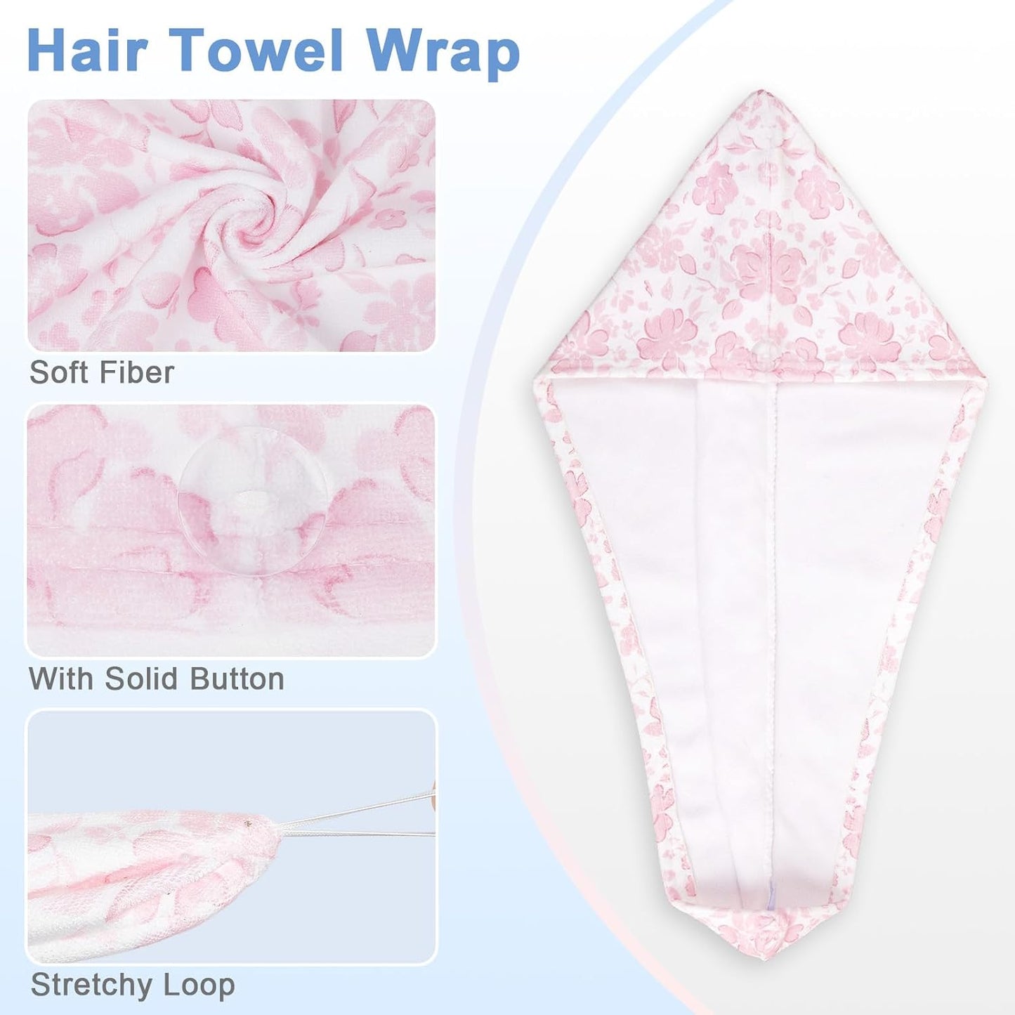 Unicorn Castle Microfiber Hair Towel for Kids 2Pack Hair Wrap Towels Absorbent Hair Drying Towel Wrap Hair Turbans for Curly Thick Hair, Pink White Strawberry