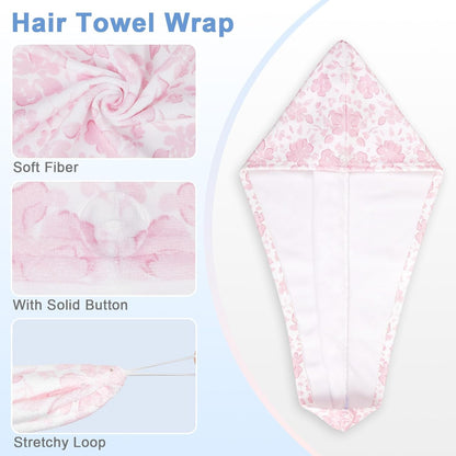 Unicorn Castle Microfiber Hair Towel for Kids 2Pack Hair Wrap Towels Absorbent Hair Drying Towel Wrap Hair Turbans for Curly Thick Hair, Pink White Strawberry
