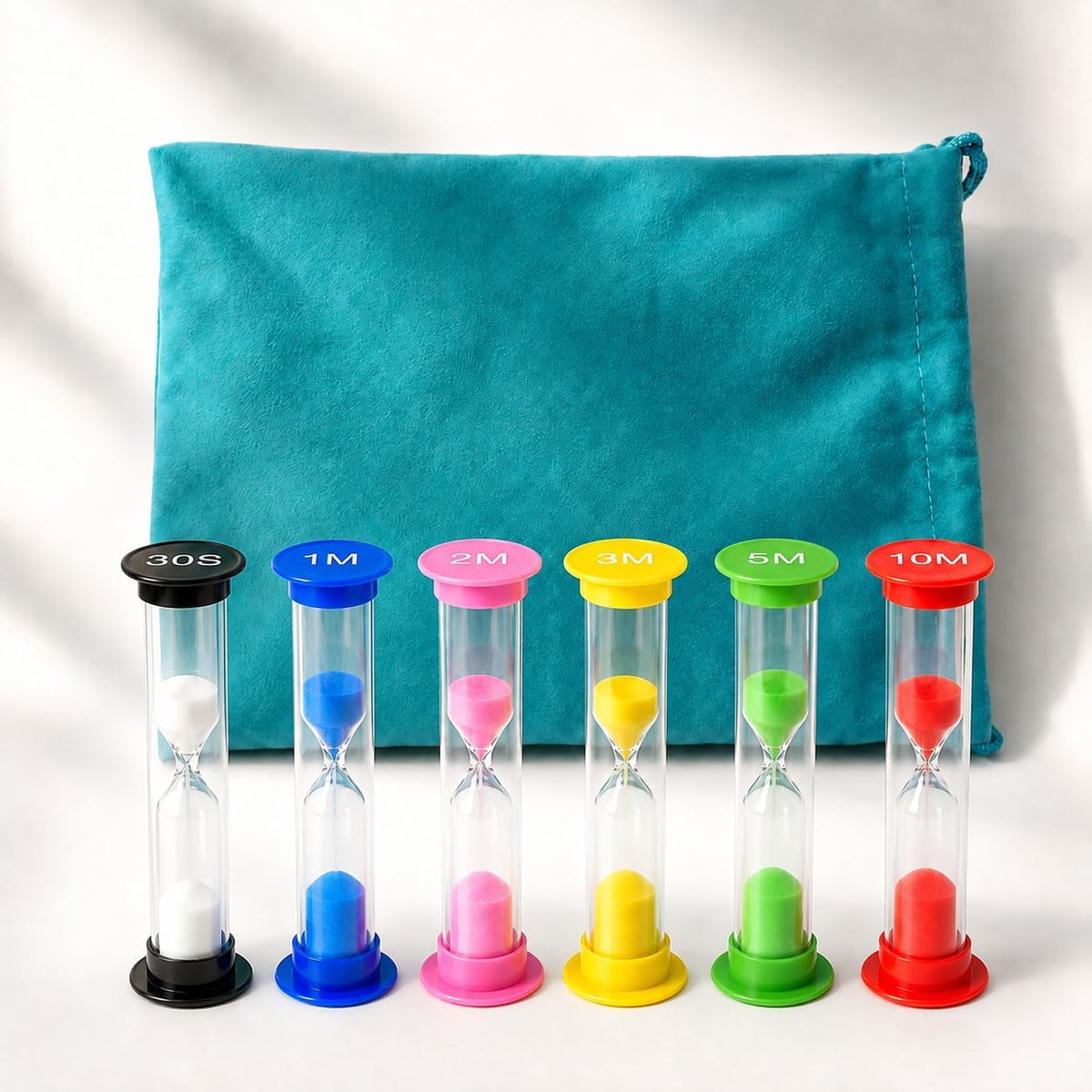 6-Pack Hourglass Sand Timers with Storage Bag, 30 Sec to 10 Min