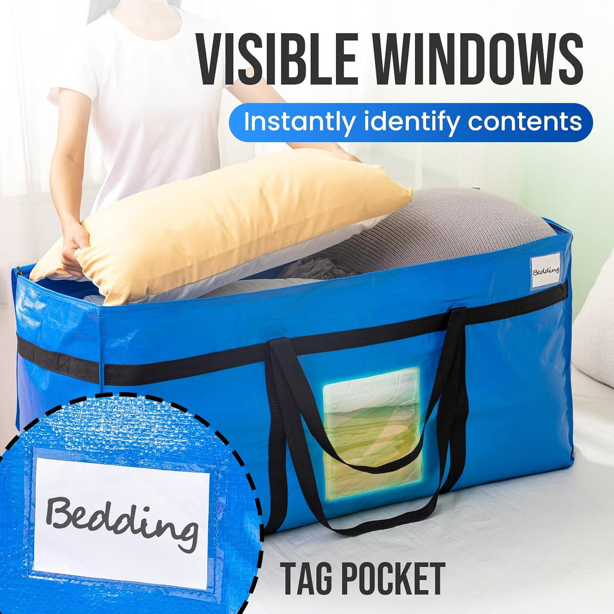 TAILI 69 Gallon Extra Large Storage Bags with Visible Window,Blue