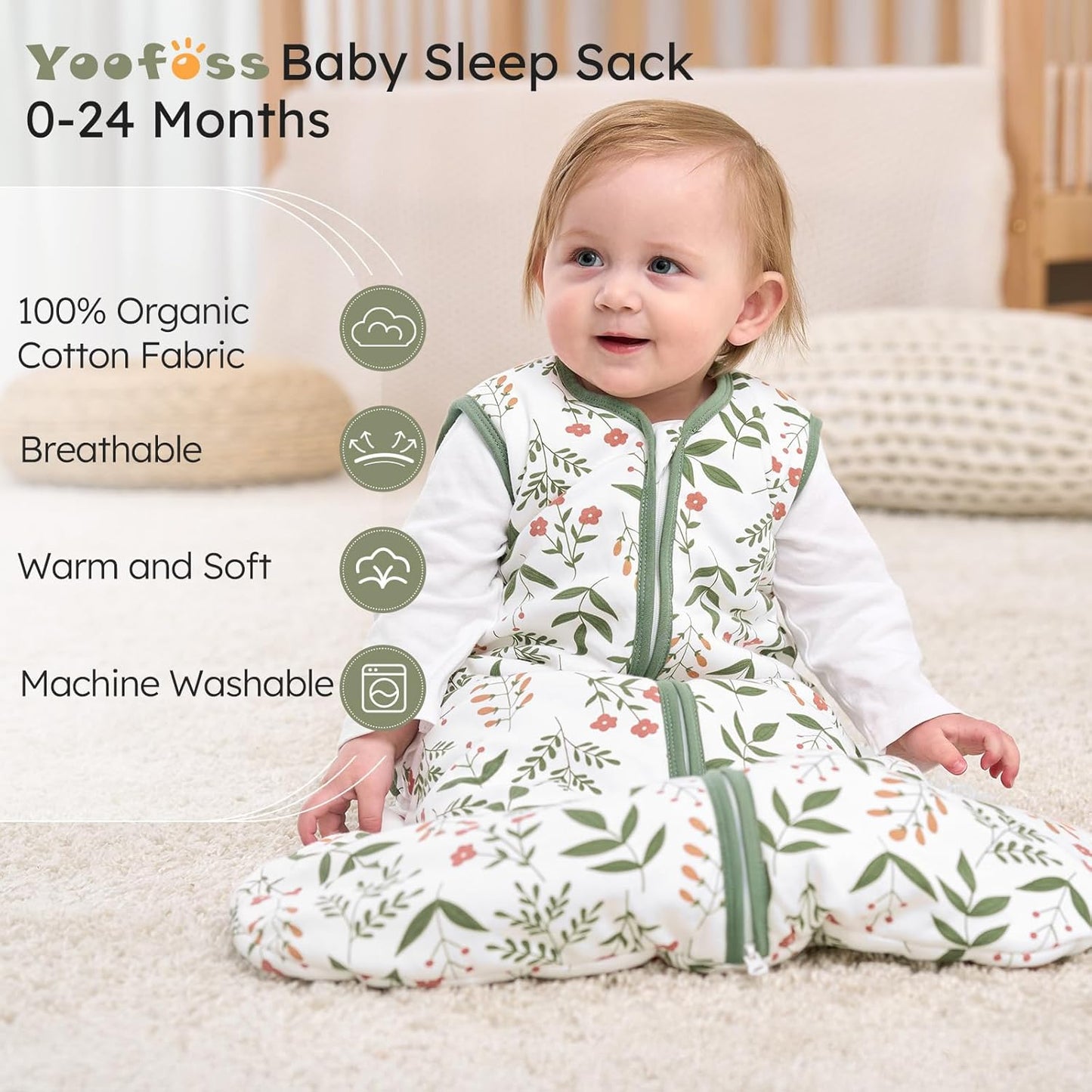 Yoofoss Baby Sleep Sack Baby Wearable Blanket 100% Cotton 2-Way Zipper Toddler Sleeping Sack