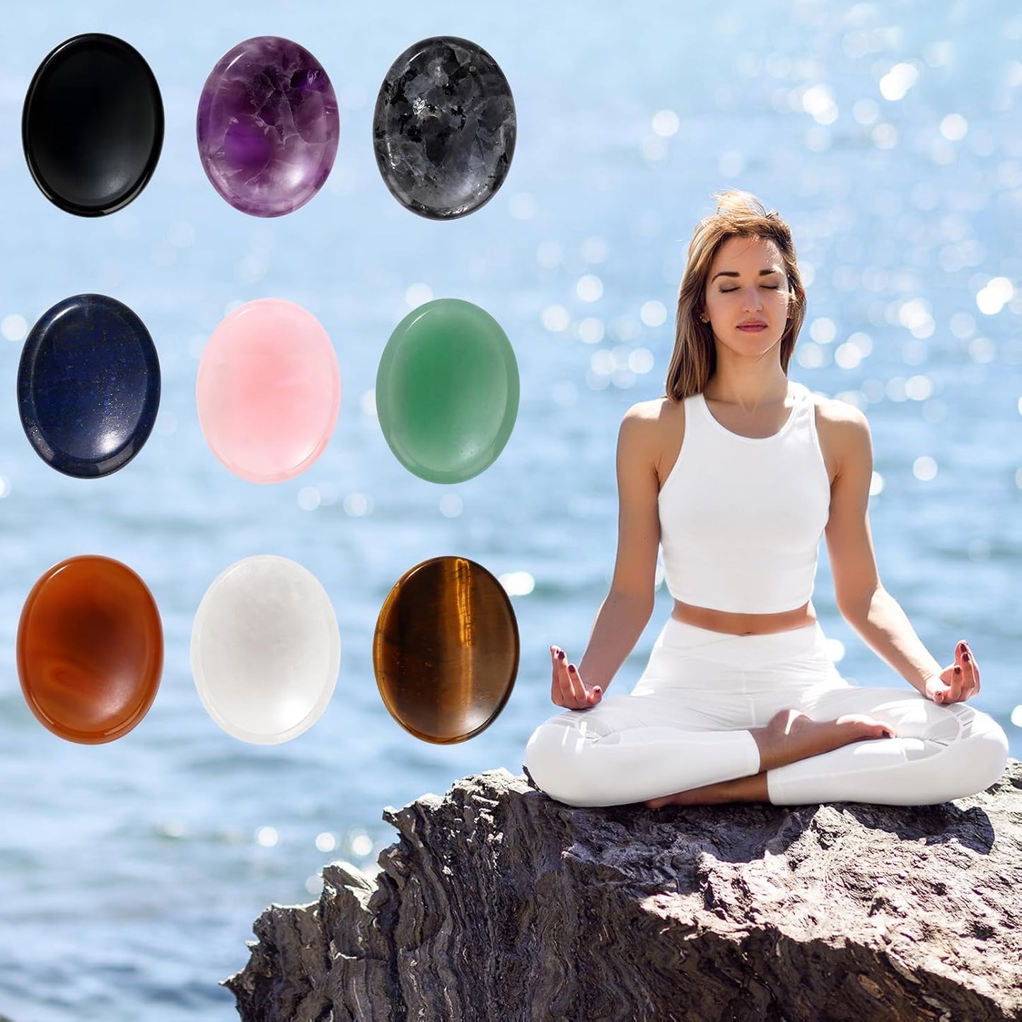 6PCS Thumb Worry Stone for Anxiety Healing Crystals Sets, Hand Carved Crystals and Healing Stones, Meditation Crystal Reiki Natural Relax Palm Stone for Anxiety Therapy Relief