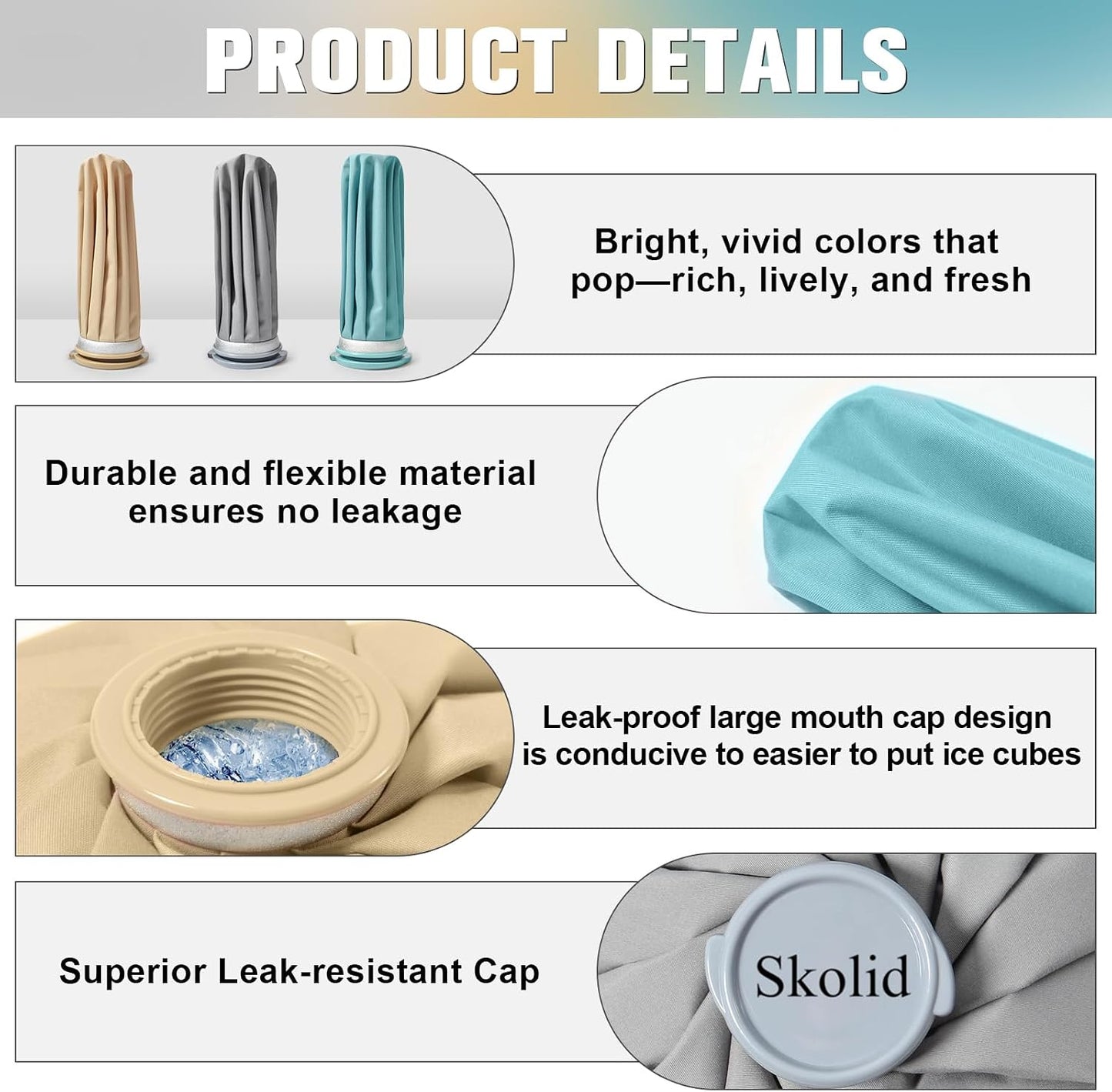 Ice Packs for Injuries Reusable, 6" 9" 11" Leakproof Ice Bags, Thickened Cold Pack Hot Therapy for Pain Relief, Swelling, Knee, Shoulder, Post-Surgery (3, Gray, 6"/9"/11")