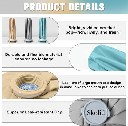 Ice Packs for Injuries Reusable, 6" 9" 11" Leakproof Ice Bags, Thickened Cold Pack Hot Therapy for Pain Relief, Swelling, Knee, Shoulder, Post-Surgery (3, Gray, 6"/9"/11")