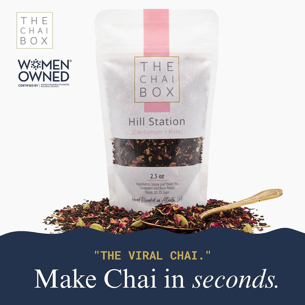 The Chai Box Traditional Cardamom Chai with Rose - 100% Organic Black Tea