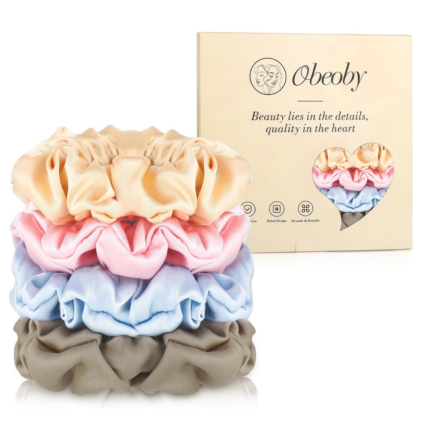 4 Pack 100% Mulberry Silk Scrunchies for Hair Sleep, No Damag Frizz Control Stylish Silk Hair Scrunchies Small Gifts for Women