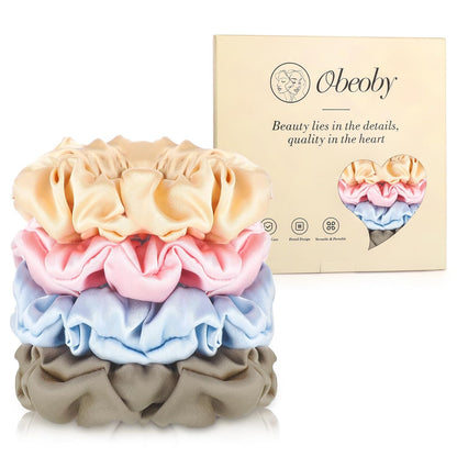 4 Pack 100% Mulberry Silk Scrunchies for Hair Sleep, No Damag Frizz Control Stylish Silk Hair Scrunchies Small Gifts for Women