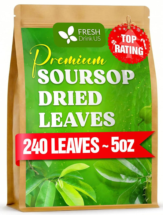 FreshDrinkUS, 240+ Premium Soursop Graviola Dried Leaves Tea, 230-250 Whole Soursop Leaves, Wildcrafted, Graviola , Guanabana , Hoja Guanabana, Loose Leaf Herbal , No Gluten, Vegan