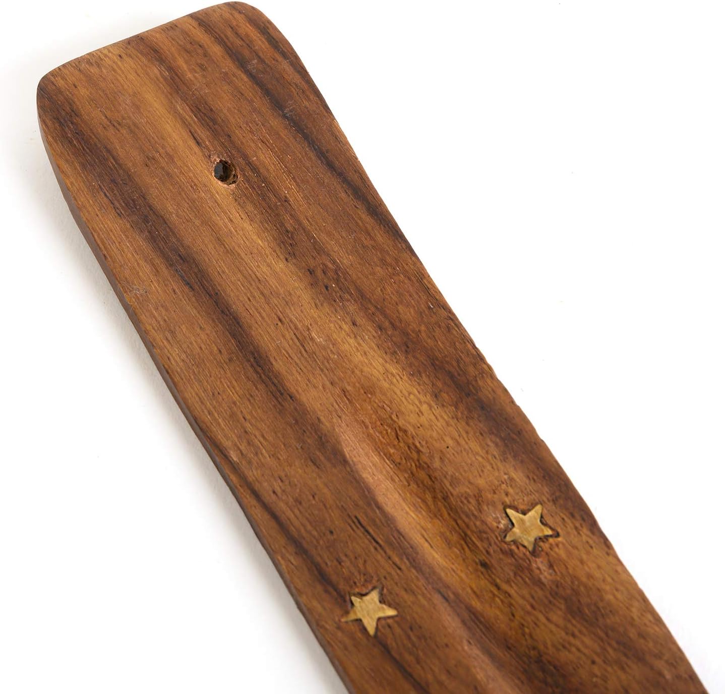 Wooden Incense Holder for Sticks with Inlays of Brass Crescent Moon 10 inches Long