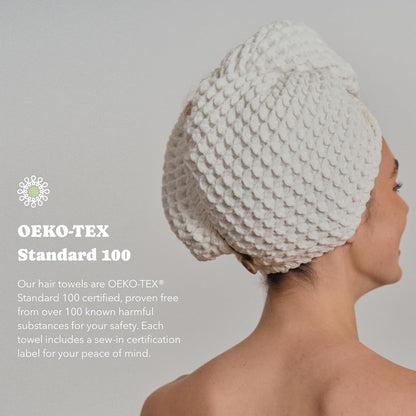 Luxury Organic Japanese Cotton Hair Drying Waffle Towel Wrap for Women | Absorbent, Quick-Dry Head Turban for Shower, Sauna, Spa | Extra Large for Long, Curly, Straight Hair With Button (White, 1 Pc)