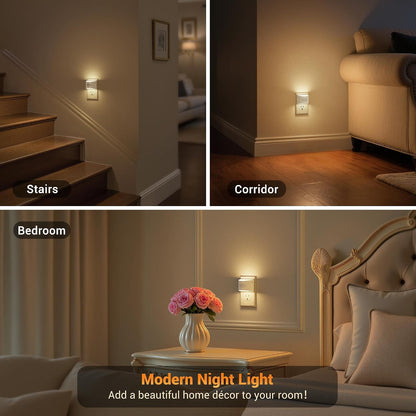 JandCase Night Light, Modern Night Lights Plug into Wall,2 Pack Dusk to Dawn Sensor Nightlight, Amber Brightness Adjustable Nightlight for Kids Bathroom Hallway Kitchen Bedroom Decor