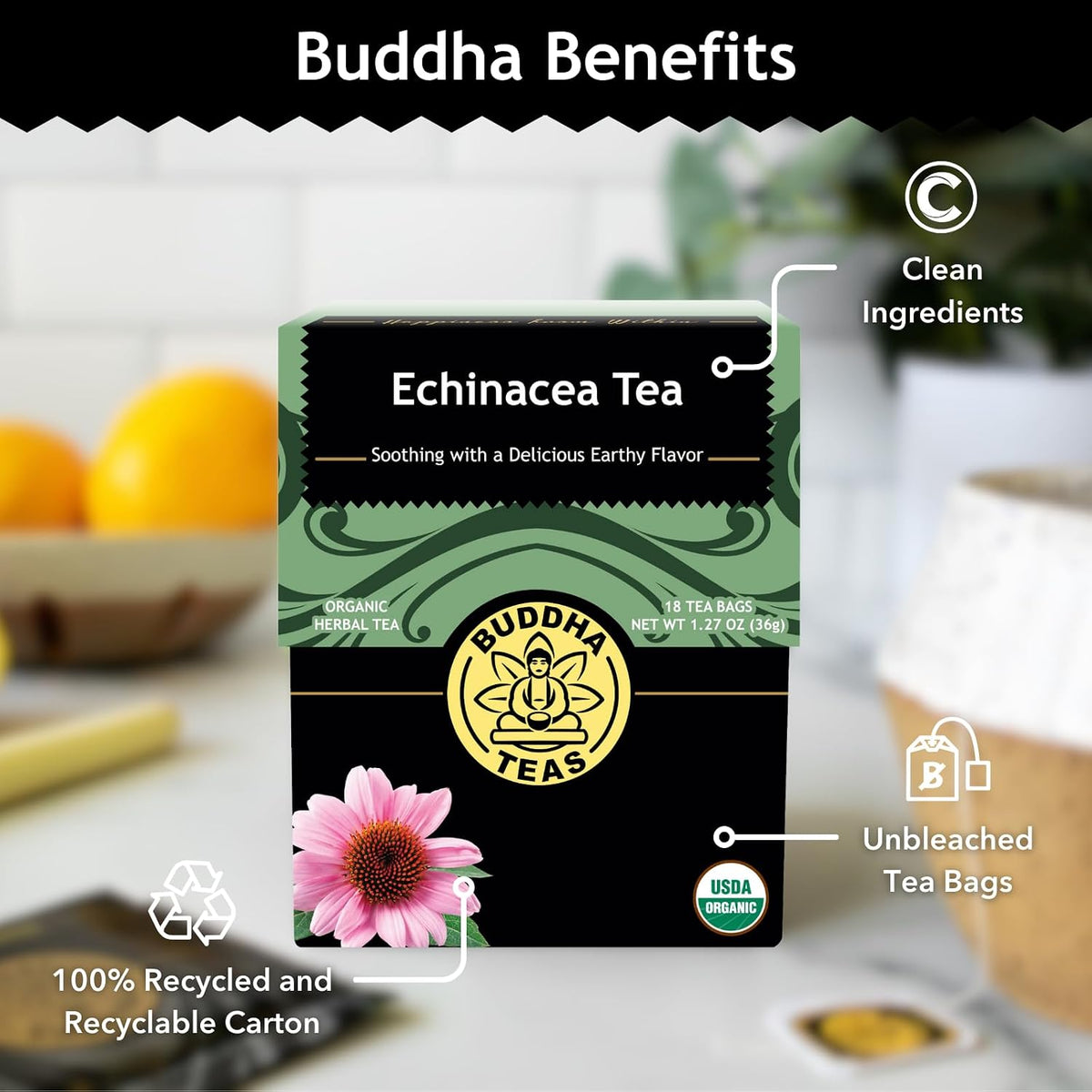 Buddha Teas Organic Echinacea Tea - Herbal Tea, Caffeine Free