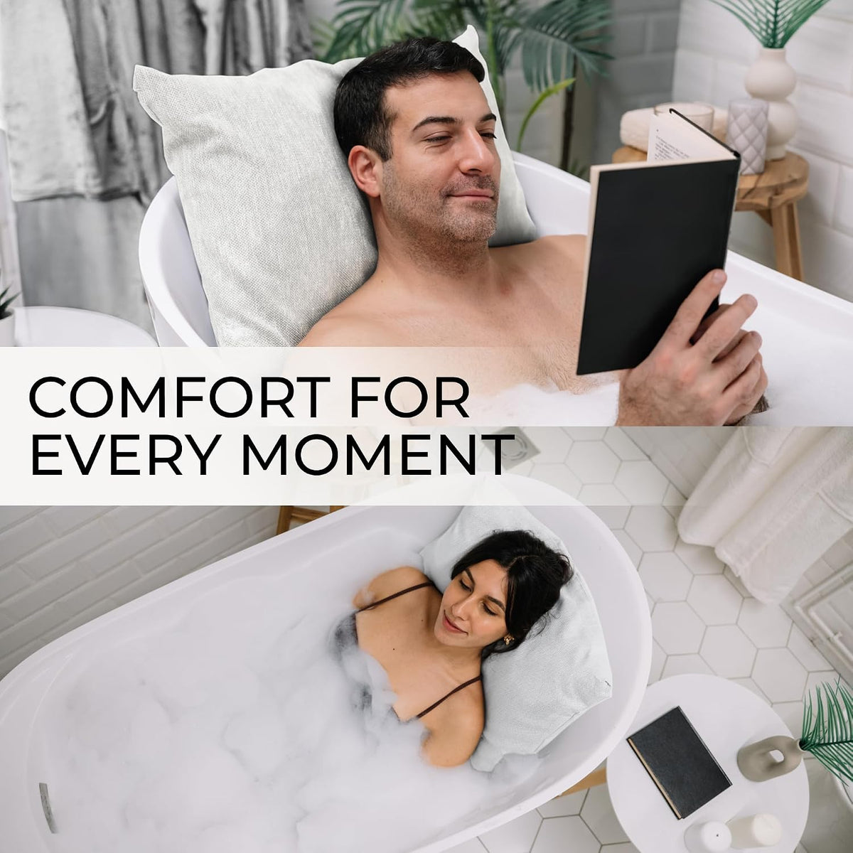 Luxury Bath Pillow for Tub - Thick and Comfortable Bathtub Pillow Support for Head and Neck and Back - Washable Quick-Drying Bath Pillows - Bath Cushion for Home Spa - Fits Any Bathtub - Light Gray