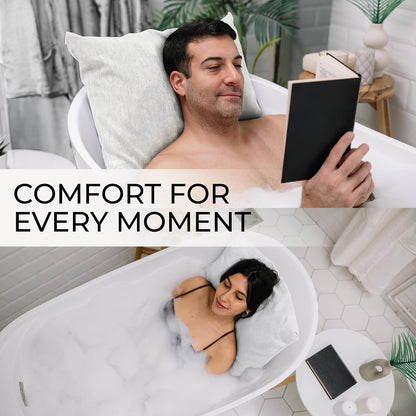 Luxury Bath Pillow for Tub - Thick and Comfortable Bathtub Pillow Support for Head and Neck and Back - Washable Quick-Drying Bath Pillows - Bath Cushion for Home Spa - Fits Any Bathtub - Light Gray