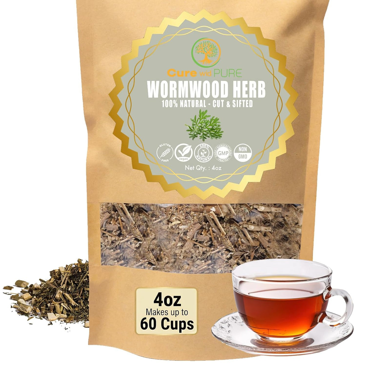 Cure wid Pure Organic Wormwood Herb Cut & Sifted 4oz - Artemisia Absinthium