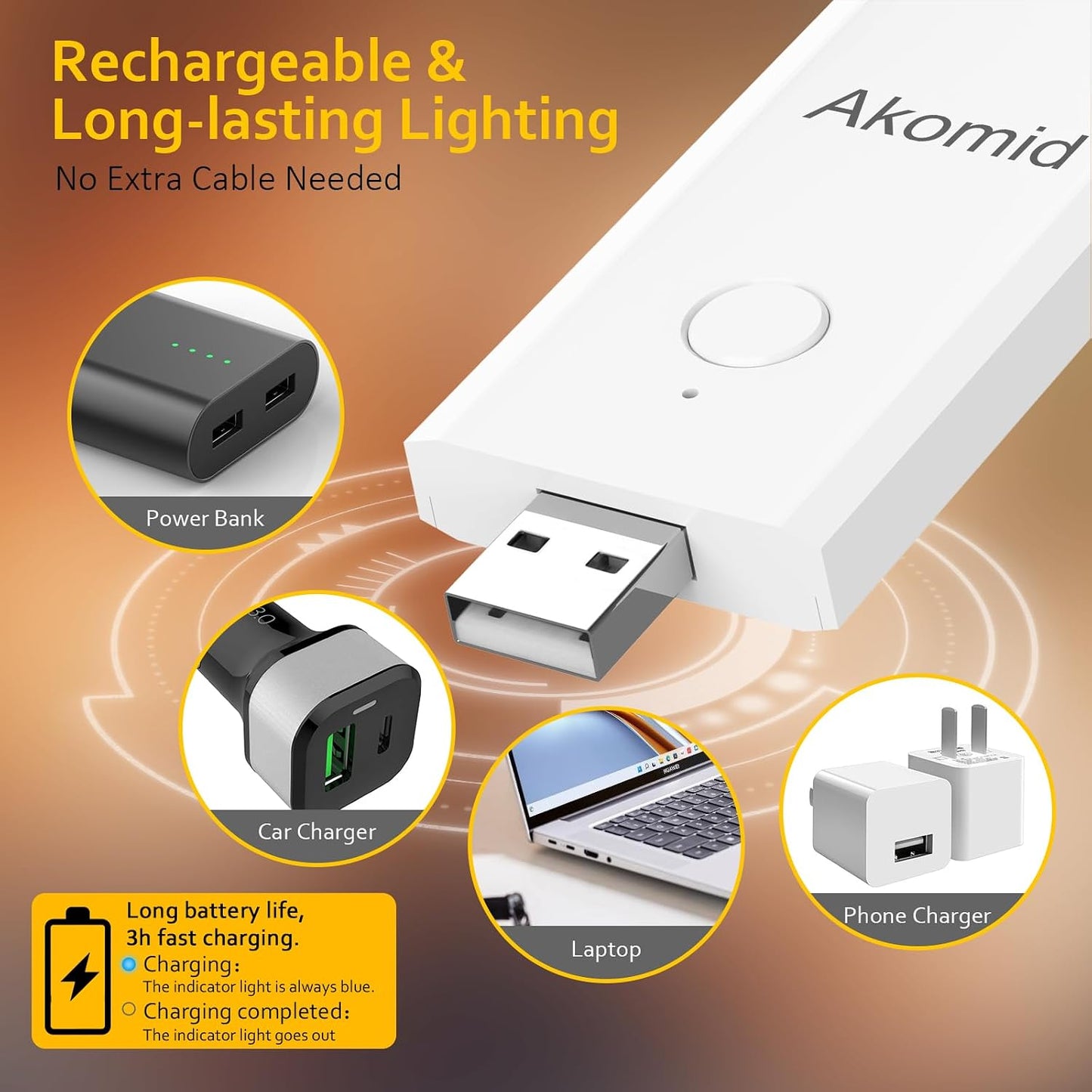 Akomid USB Rechargeable Book Light for Reading in Bed, 8 LEDs Bookmark Style Clip on, Eye-Cared Amber Light Mode for Kids, Blue Light Blocking, Stepless Dimming,Khaki