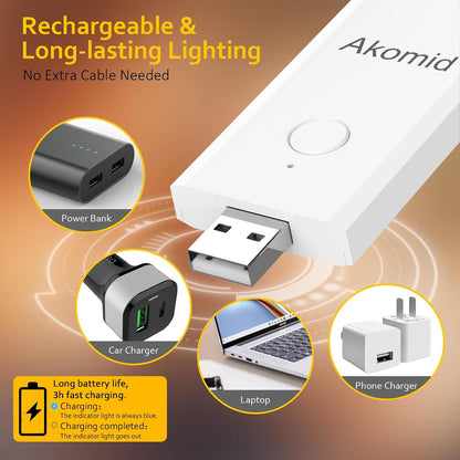 Akomid USB Rechargeable Book Light for Reading in Bed, 8 LEDs Bookmark Style Clip on, Eye-Cared Amber Light Mode for Kids, Blue Light Blocking, Stepless Dimming,Khaki