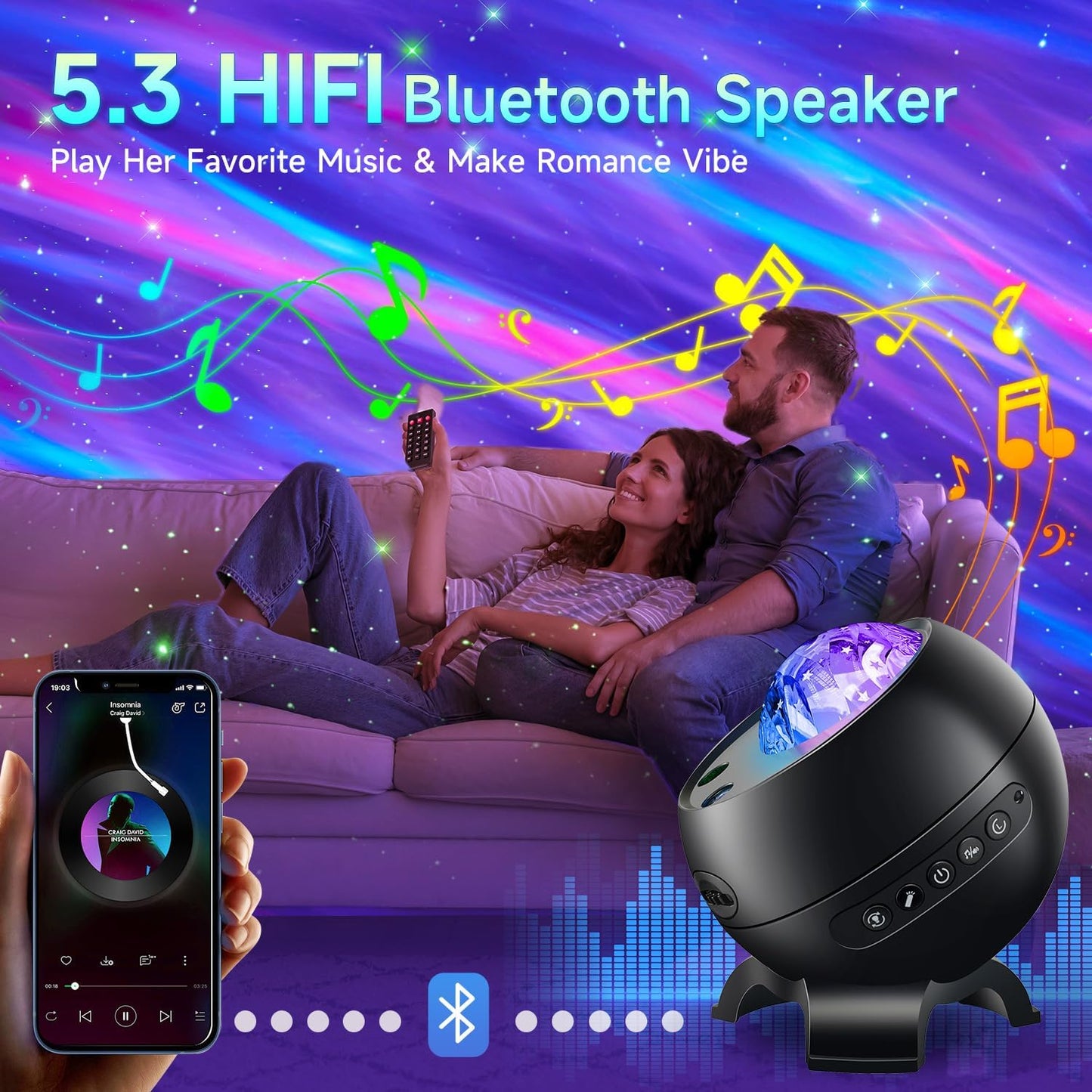 Staryou Birthday Gifts Galaxy Projector for Teen Girls & Boys, 375 Lights Aurora Light Projector with 15 White Noise, Bluetooth Speaker, Trendy Stuff Night Light Bedroom Decor, Led Lights for Bedroom
