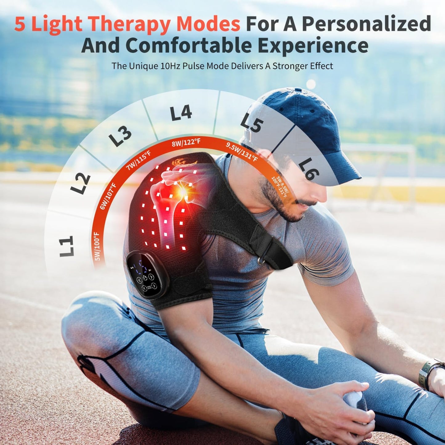 Seenew Red Light Therapy for Shoulder with Heat Massage, Portable Heated Shoulder Pad with Rechargeable Controller, Red Light Therapy Wrap with 216 Beads 660nm & 850nm for Men and Women