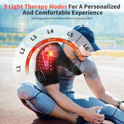 Seenew Red Light Therapy for Shoulder with Heat Massage, Portable Heated Shoulder Pad with Rechargeable Controller, Red Light Therapy Wrap with 216 Beads 660nm & 850nm for Men and Women