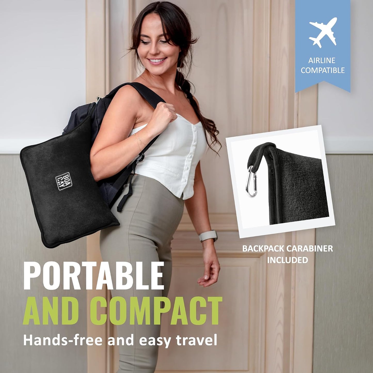 BOACAY Soft & Warm Travel Blanket for Airplane & Car - Long Flight Essential for Women, Men, Kids - Compact Pillow with Luggage Sleeve & Backpack Clip