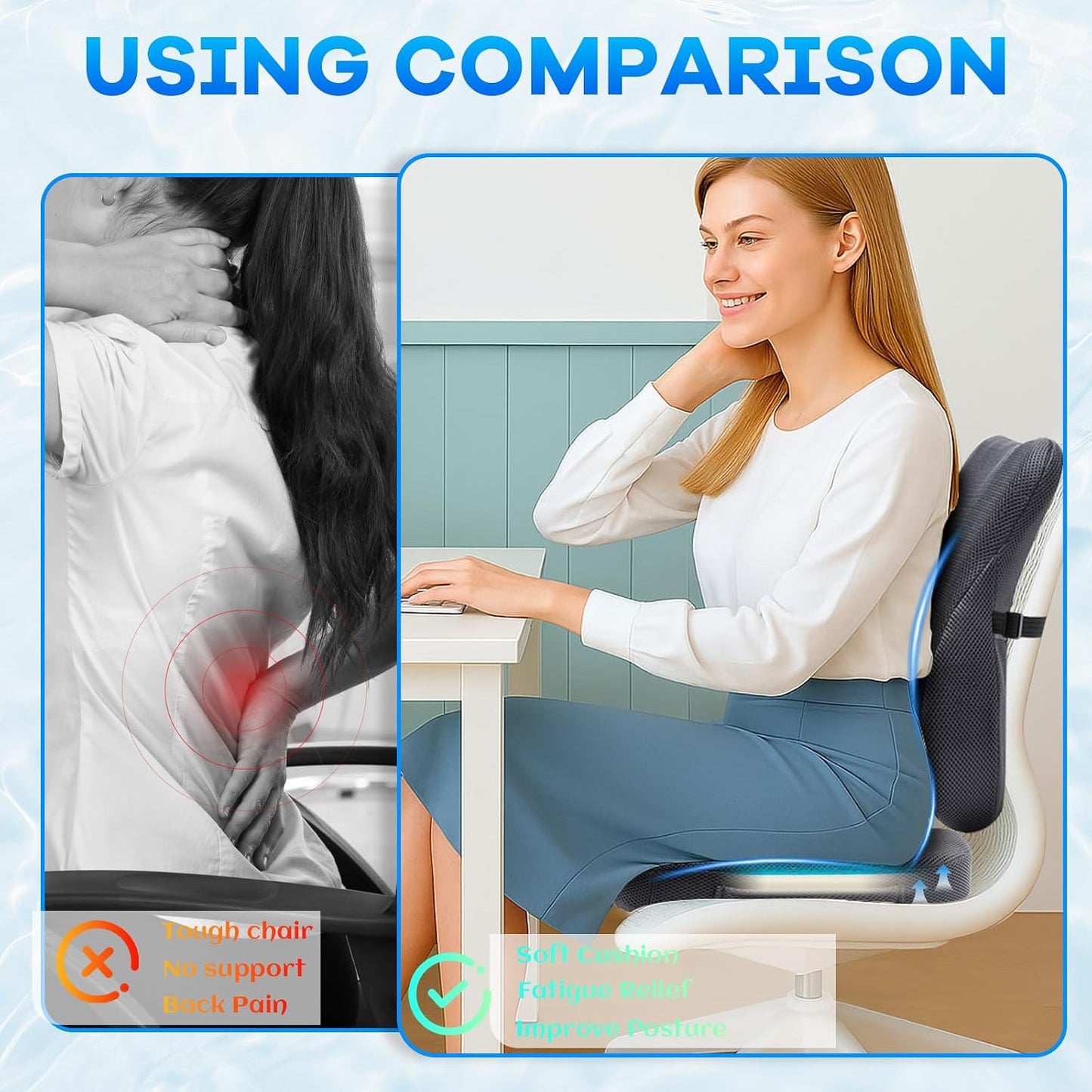 Gel Seat Cushion & Lumbar Support Pillow Set, Cooling Memory Foam for Tailbone & Sciatica Pain Relief, Ergonomic Office Chair Cushion with Breathable Mesh Cover for Car, Home, Wheelchair (Black)