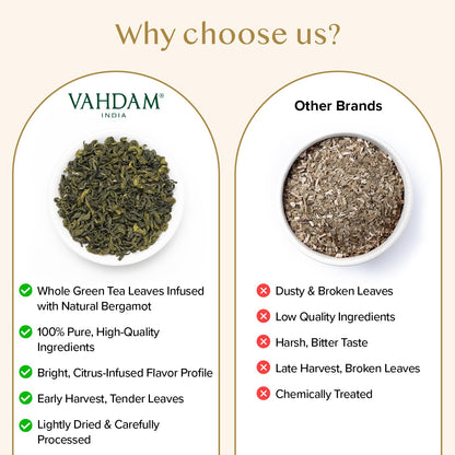 VAHDAM Earl Grey Citrus Green Tea Loose Leaf (3.5oz|50+ Cups) Bergamot Oil