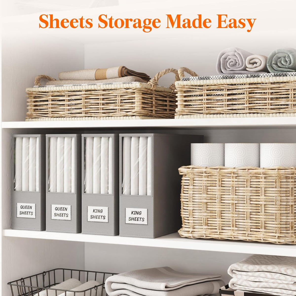 Lifewit Bed Sheet Organizer, Foldable Bedding Sheet Organizers and Storage with Large Clear Window and Label, Sheets Organizer for Linen Closet, Storage Box Bins with Lids for Duvet Cover Set