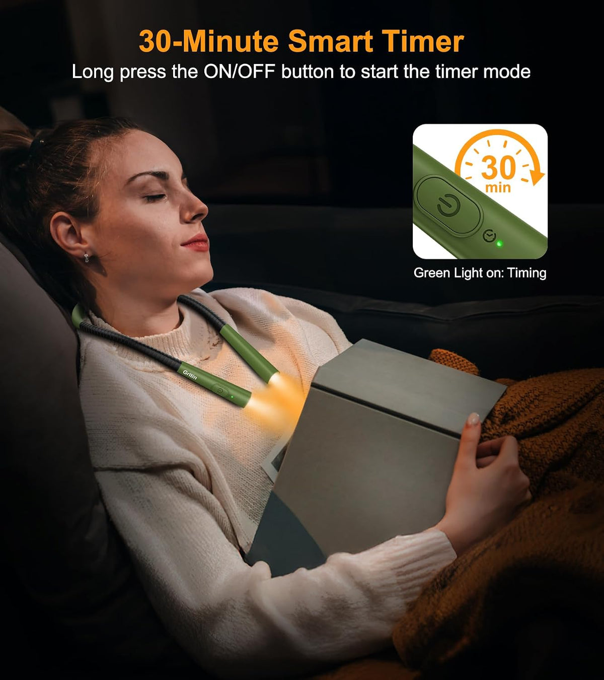 Gritin Book Light,Eye Caring 3 Colors & Stepless Dimming Neck Reading Light