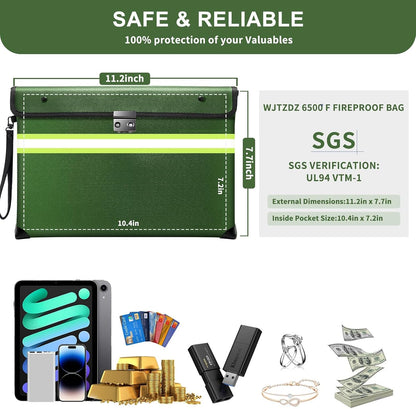 Upgraded 6500° Fireproof Money Bag for Cash,11.2"×7.7"& 8"×5"Small Fire Proof Money Bag for Cash with Reflective Strips,Portable Fire Safe Bag for Passports,Cash,Power Bank,Valuables