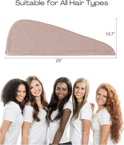 ROLSHOL Extra Large 4 Pack Microfiber Hair Towel Wrap for Women Super Absorbent & Quick Dry Hair Drying Towels with Button, Hair Turbans for Curly Hair Long & Short Hair - Anti-Frizz