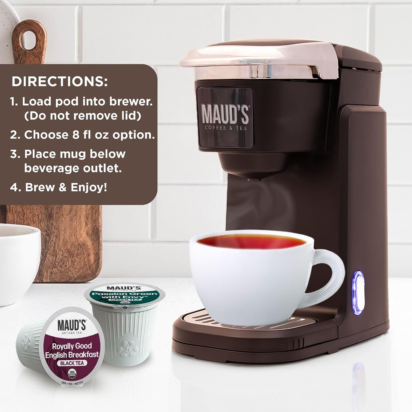 Maud's Organic Chamomile Lavender Tea Pods, 24 ct, Single Serve Pods – 100% Gourmet Blended Tea Leaves, Compatible with Keurig K Cups Maker