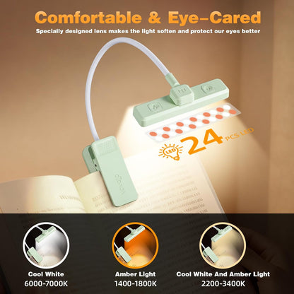 VAVOFO 24 LEDs Rotatable Book Light, Rechargeable Clip Reading Lamp