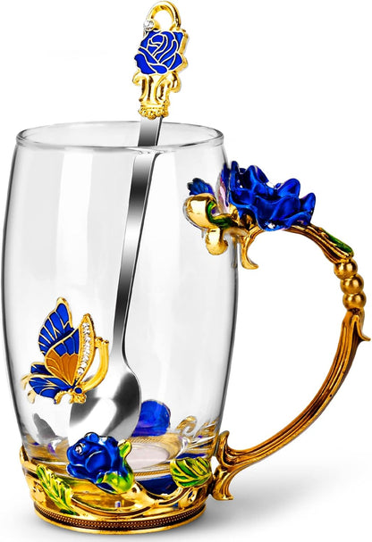 Enamel Glass Flower Tea Pot With Removable Loose Tea Leaf Infuser Tea Maker Teapot Set 30.4OZ Gifts for Women,Mom,Birthday