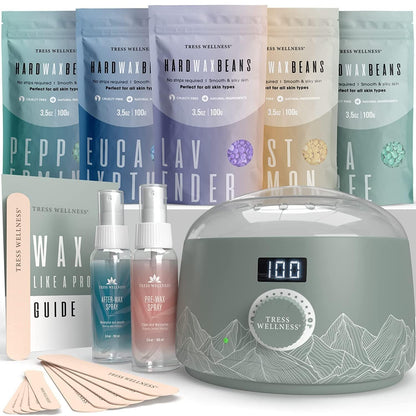 Tress Wellness Award Winning Waxing Kit for Sensitive Skin, Safe for Face & Skin, Easy to Use, At-Home Kit for Face, Bikini, Brazilian & Full Body - Digital Display, Black Purple Flower