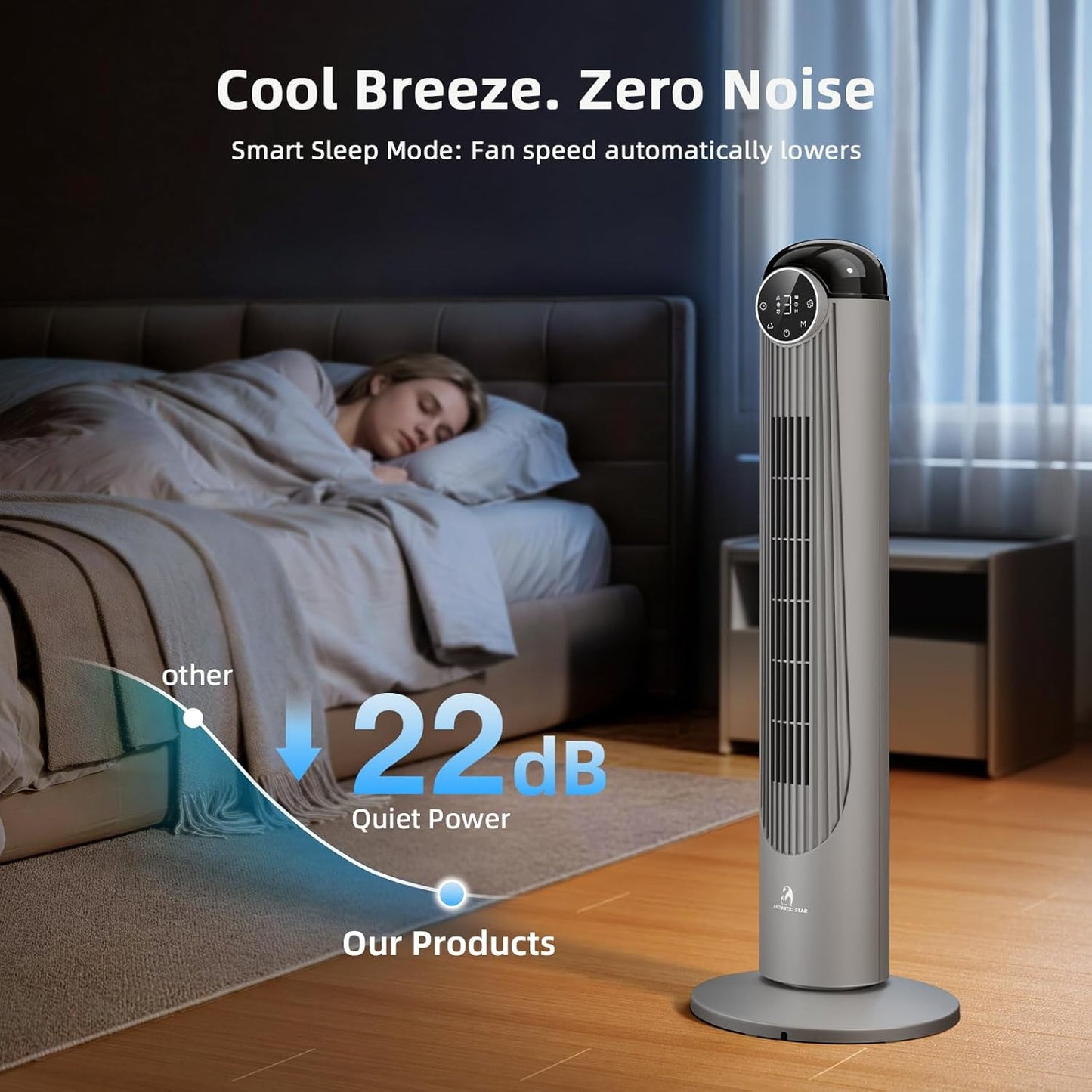 Antarctic Star T36 Tower Fan-36 Inch, Bladeless Oscillating Fan with Remote, 6 Speeds & 4 Modes, LED Display, 9H Timer, Quiet Floor Standing Fan for Bedroom Living Room Office, Pink