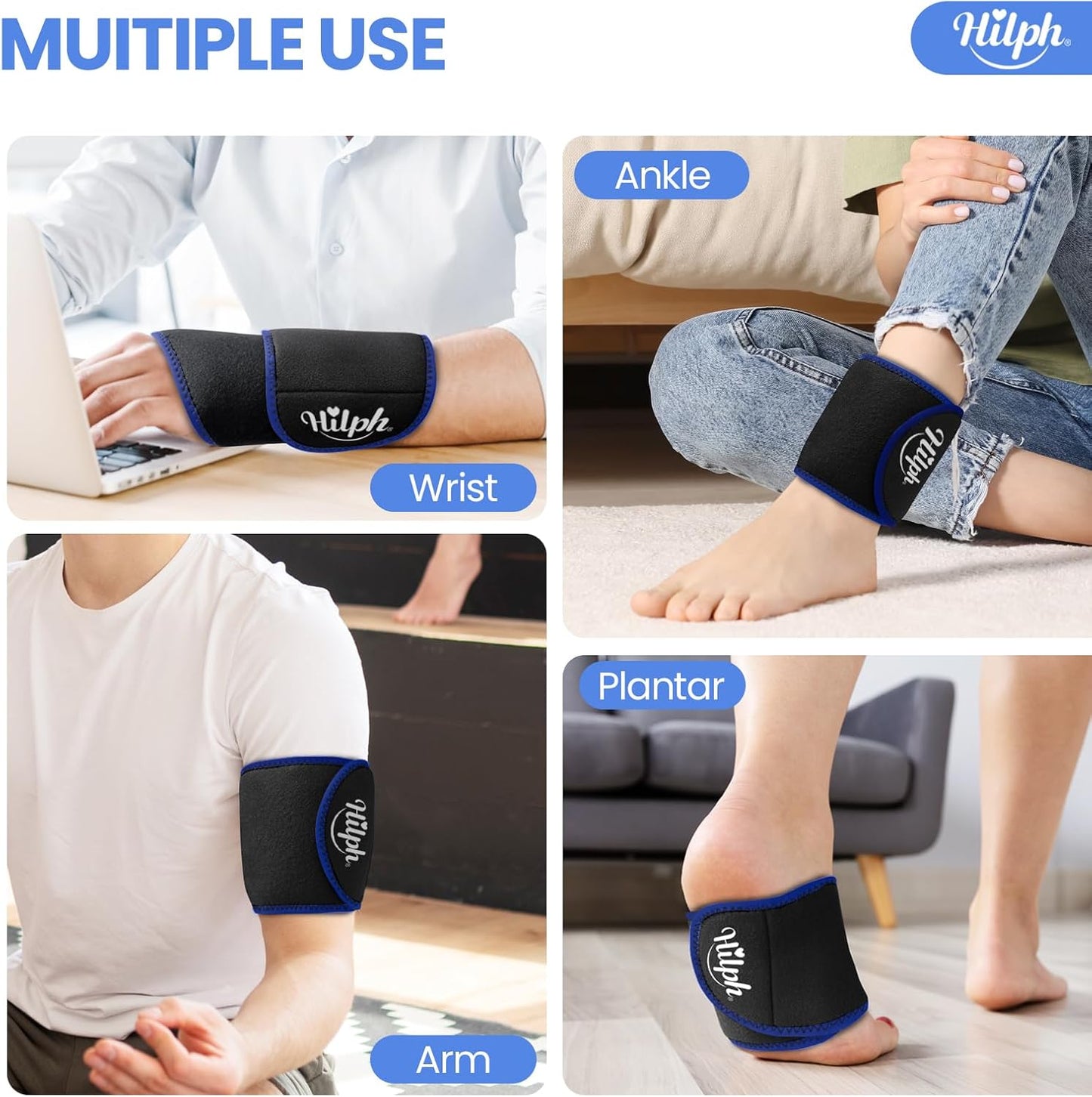 Hilph Wrist Ice Pack Wrap for Carpal Tunnel Relief, FSA Eligible HSA, Reusable Wrist Hot & Cold Therapy Brace for Hand Injuries, Arthritis, Tendonitis, Surgery Recovery Items Gifts Men Women, Blue