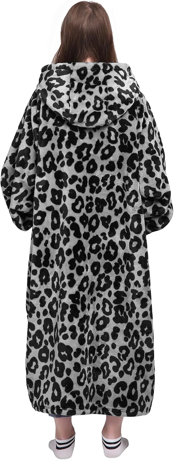 Waitu Wearable Blanket Sweatshirt Gifts for Women and Men, Warm and Cozy Giant Blanket Hoodie, Thick Flannel Blanket with Sleeves and Giant Pocket - Dark Gray