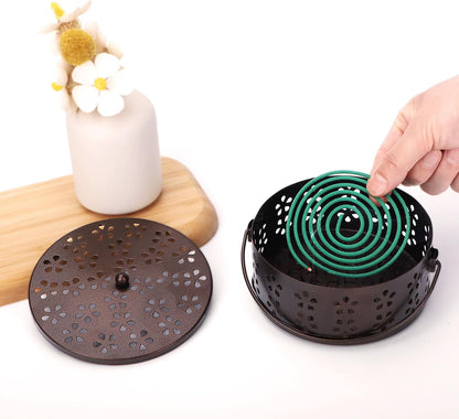 2 Pack Mosquito Spiral Coil Holder Outdoor Hanging Coil Incense Holder with Lid and Handle Citronella Incense Coil Holder (Bronze/Bronze)