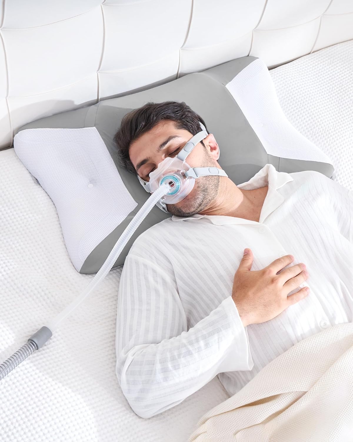 CPAP Pillow for Side Sleeping, HSA/FSA Sleep Apnea Pillow for All CPAP Masks Users to Reduce Air Leaks, Masks Pressure, Memory Foam with Cooling & Breathable Pillowcase for Side Back Sleeper