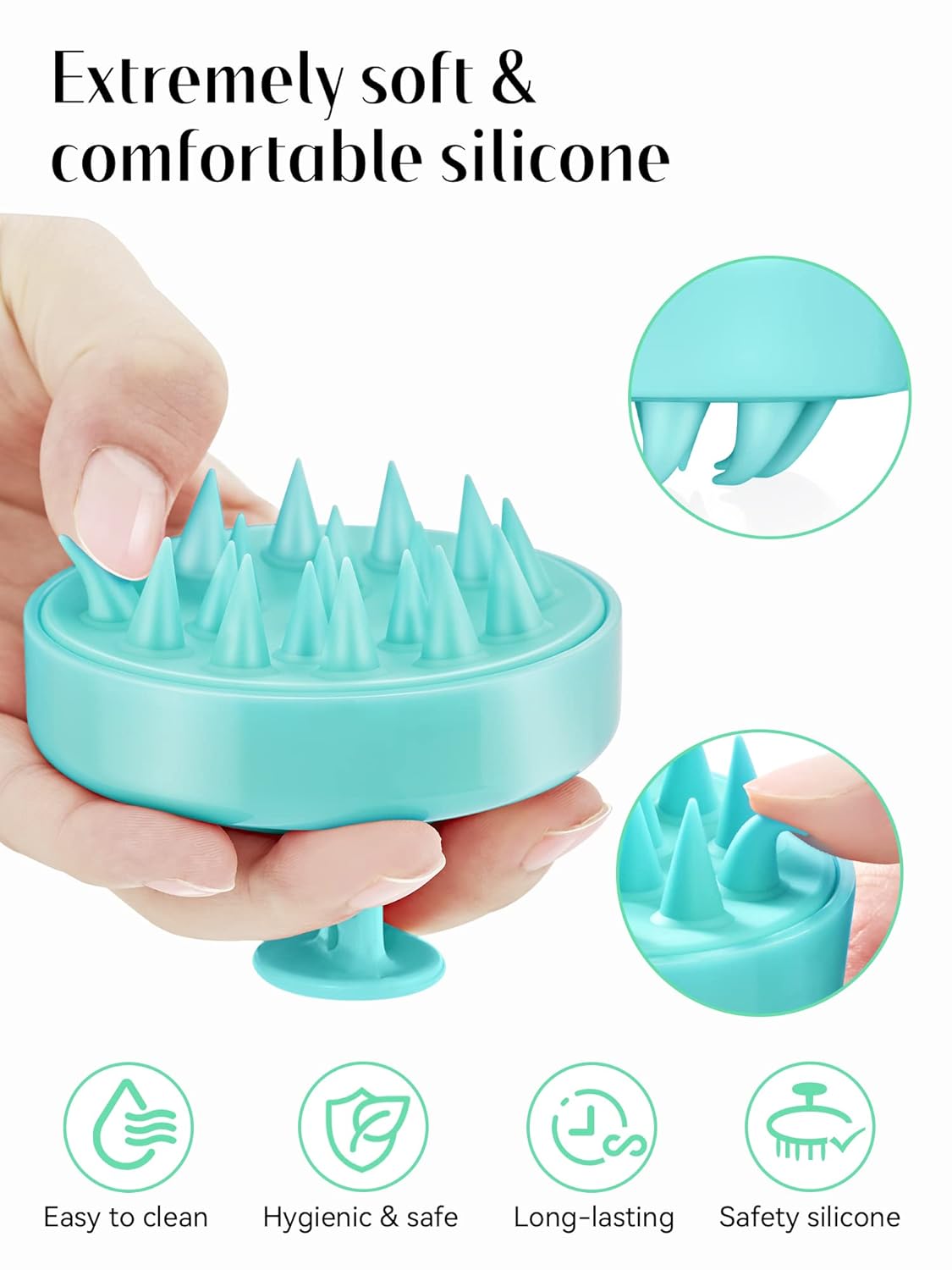HEETA Scalp Massager Hair Growth, Soft Silicone Scalp Scrubber Shampoo Brush for Exfoliation, Dandruff Removal Head Massage Stress Relax, Wet & Dry Use for Thick Thin Curly Hair Care, Black