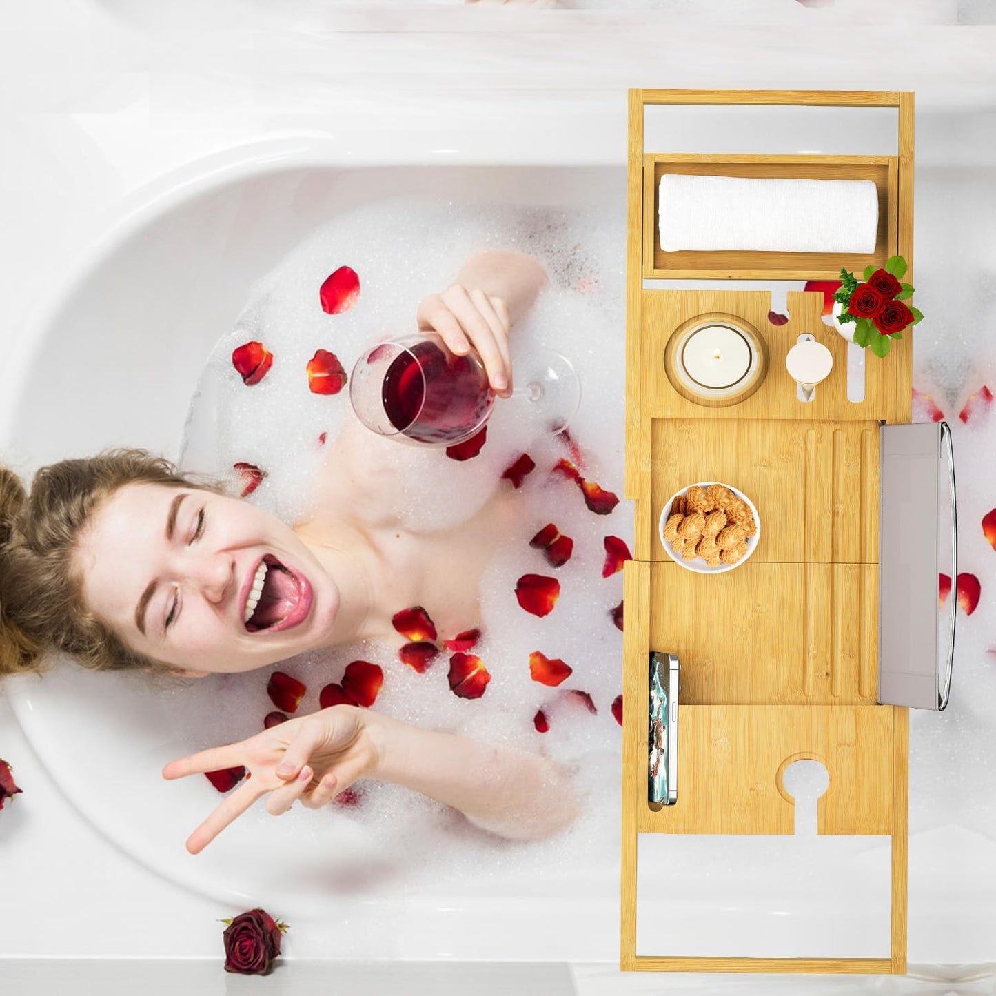 Banlilu Bathtub Tray - Bath Tray Expandable - Bath Tub Tray Table for Bathtub, Ajustable Size, Fits Most Tubs