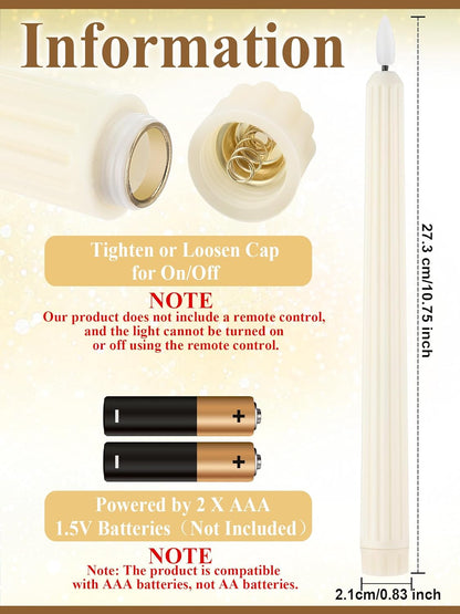Treela 24 Pcs Flameless Taper Candles Battery Operated Bulk Fake Candles Light LED Candle Sticks Flickering Tapered for Easter Wedding Anniversary Decoration(Basic,11 Inch,Ivory)